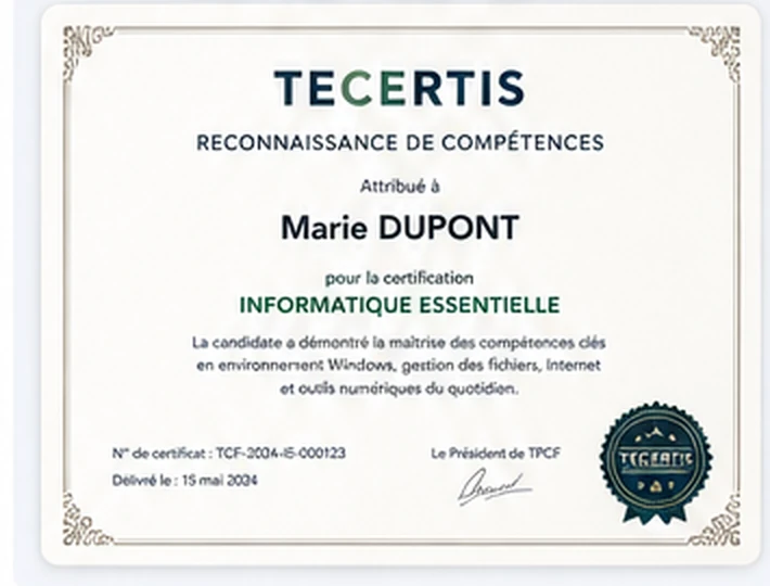 Exemple visuel de certificat TECERTIS